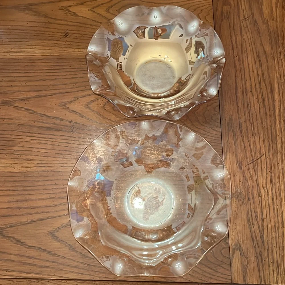 Jeannette‎ Floragold Louisa Depression Glass Tea Cups and bowls Iridescent